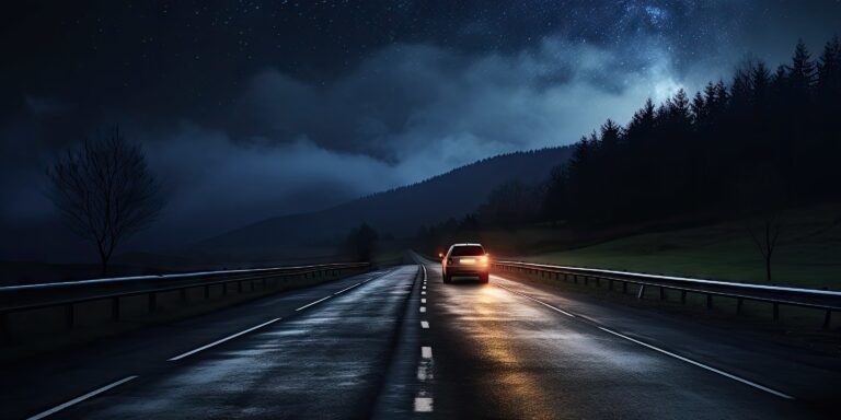 Car driving on a dark road